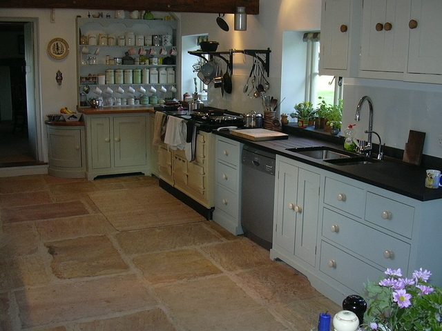 light stone kitchen floor